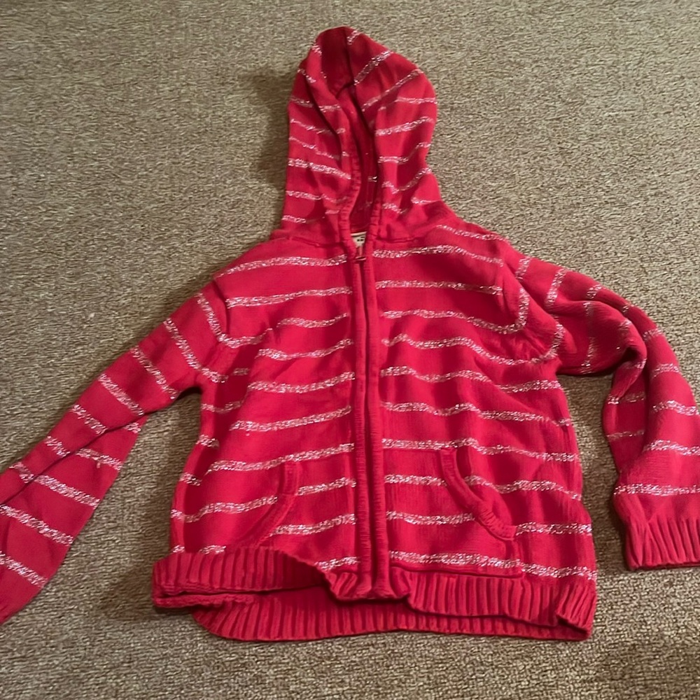 Girls red zip up sweater with hood